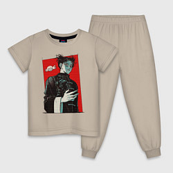 Пижама хлопковая детская Чосо Магическая Битва Арт 03, цвет: миндальный