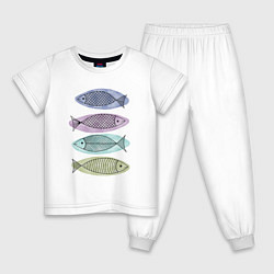 Пижама хлопковая детская Рыбы, цвет: белый