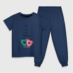 Пижама хлопковая детская Пончики сердце, цвет: тёмно-синий
