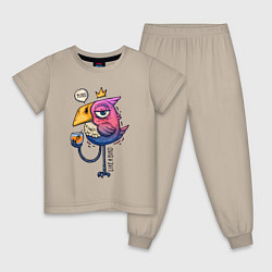 Пижама хлопковая детская Светская птица, цвет: миндальный