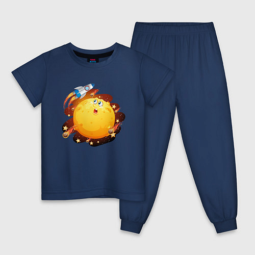 Детская пижама Ракета и луна / Тёмно-синий – фото 1
