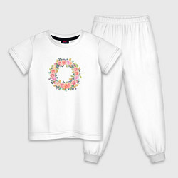 Пижама хлопковая детская Цветочный Венок, цвет: белый