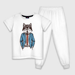 Пижама хлопковая детская Волк Хипстер, цвет: белый