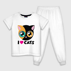 Пижама хлопковая детская I Love Cats, цвет: белый