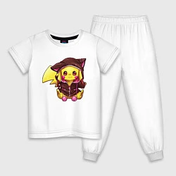 Пижама хлопковая детская Пикачу девочка в костюме, цвет: белый