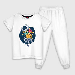 Пижама хлопковая детская Космонавт и планеты, цвет: белый