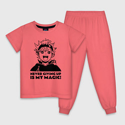 Пижама хлопковая детская NEVER GIVING UP IS MY MAGIC!, цвет: коралловый