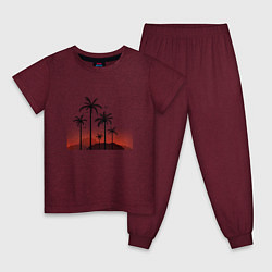 Пижама хлопковая детская Palm tree, цвет: меланж-бордовый