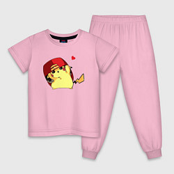 Пижама хлопковая детская Пикачу под бейсболкой, цвет: светло-розовый