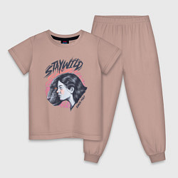Пижама хлопковая детская Девушка - пантера StayWild, цвет: пыльно-розовый