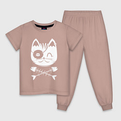 Пижама хлопковая детская Кот пират, цвет: пыльно-розовый