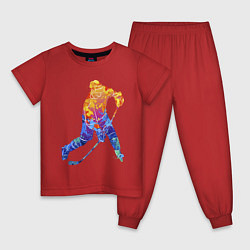 Пижама хлопковая детская Хоккеист, цвет: красный