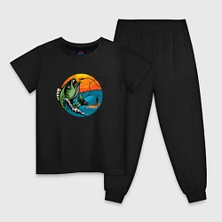 Пижама хлопковая детская Рыбалка, цвет: черный