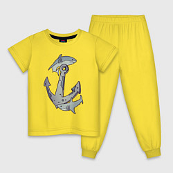 Пижама хлопковая детская Sharks around the anchor, цвет: желтый