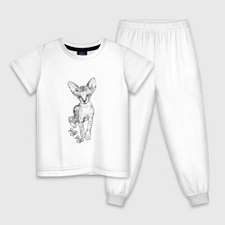 Пижама хлопковая детская Котенок сфинкса мур мур, цвет: белый