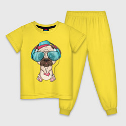 Пижама хлопковая детская Крутой мопс, цвет: желтый