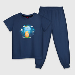 Пижама хлопковая детская Осьминог в стаканчике, цвет: тёмно-синий