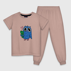 Пижама хлопковая детская Безумная сова с пистолетом, цвет: пыльно-розовый
