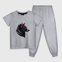 Пижама хлопковая детская Черный волк, цвет: меланж