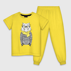 Пижама хлопковая детская Hipster Cat, цвет: желтый