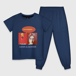Пижама хлопковая детская Ленин и Леннон, цвет: тёмно-синий
