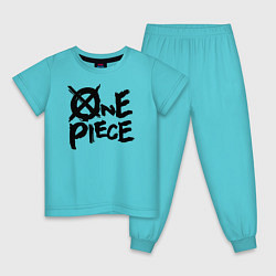 Пижама хлопковая детская One Piece Большой куш лого, цвет: бирюзовый