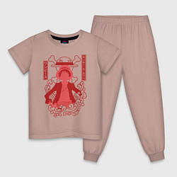Пижама хлопковая детская Манки Д Луффи Веселый Роджер, цвет: пыльно-розовый