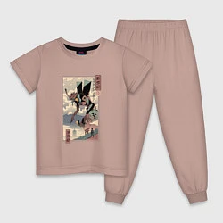 Пижама хлопковая детская ЕВАНГЕЛИОН ДРЕВНЯЯ ГРАВЮРА, цвет: пыльно-розовый
