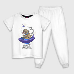 Пижама хлопковая детская Space Animal, цвет: белый