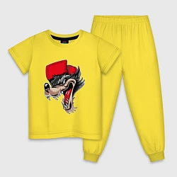 Пижама хлопковая детская Волк в бейсболке, цвет: желтый