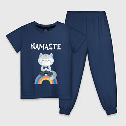 Пижама хлопковая детская Йога Кошка, цвет: тёмно-синий
