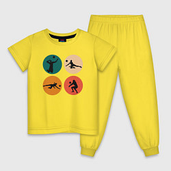 Пижама хлопковая детская Спорт - Волейбол, цвет: желтый
