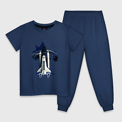 Пижама хлопковая детская Полёт на орбиту!, цвет: тёмно-синий