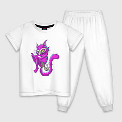Пижама хлопковая детская Pink Cat, цвет: белый