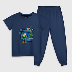 Пижама хлопковая детская Майнкрафт Под водой, цвет: тёмно-синий