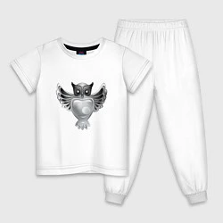 Пижама хлопковая детская Серебряная сова, цвет: белый