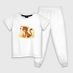 Пижама хлопковая детская Тигренок и бабочки, цвет: белый