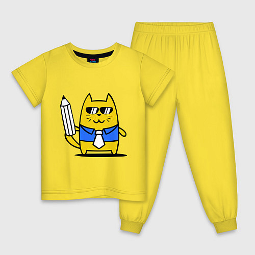 Детская пижама Деловой котик / Желтый – фото 1