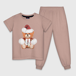Пижама хлопковая детская Новогодний медвежонок, цвет: пыльно-розовый