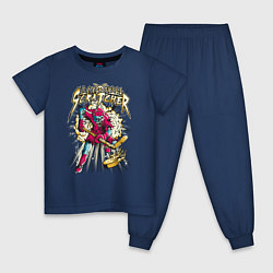 Пижама хлопковая детская Скелетон хоккеист, цвет: тёмно-синий