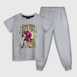 Пижама хлопковая детская Скелетон хоккеист, цвет: меланж