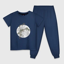 Пижама хлопковая детская Дерево под луной в китайском стиле, цвет: тёмно-синий