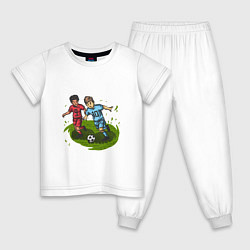 Пижама хлопковая детская Маленькие футболисты, цвет: белый