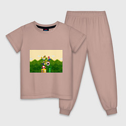 Пижама хлопковая детская Mario Coins, цвет: пыльно-розовый