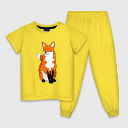 Пижама хлопковая детская Хитрая лиса с довольной мордой, цвет: желтый