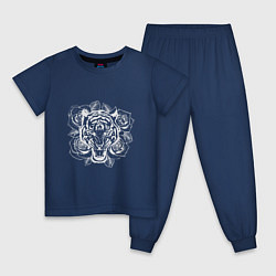 Пижама хлопковая детская Roses Tiger, цвет: тёмно-синий