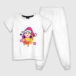 Пижама хлопковая детская Squid Game Игра в кальмара кукла Новогодняя, цвет: белый