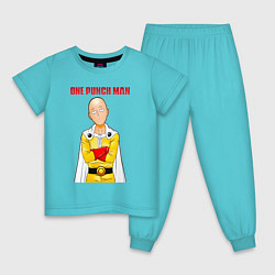 Пижама хлопковая детская Сайтама безразличие One Punch-Man, цвет: бирюзовый