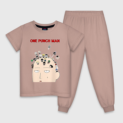 Детская пижама Все персонажи One Punch-Man на голове Сайтамы / Пыльно-розовый – фото 1