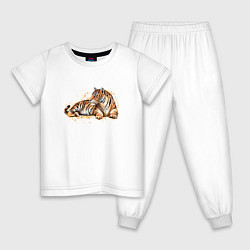 Пижама хлопковая детская Тигр лежит, цвет: белый